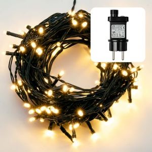 Hellum Guirlande lumineuse LED extérieure avec 400 LED, guirlande lumineuse extérieure alimentée par secteur blanc chaud avec fonction minuterie, câble de 39,9 m vert <59 lm 577204 (Hellum Direkt, neuf)