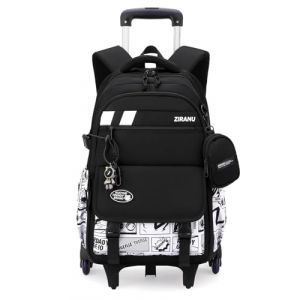 Tanou Sac Dos Roulettes pour Gar&ccedil;ons, 28L Cartable Roulette Garcon pour Adolescents, Sac d'&eacute;cole College Noir Trolley D&eacute;tachable avec Porte-monnaie, 6 Roues (Tanou Bagages, neuf)