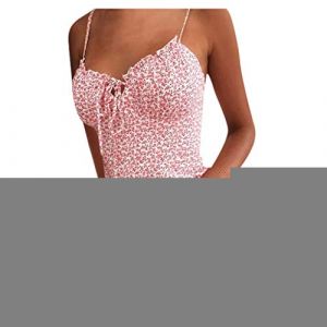 Robe Femme Été à Bretelles Volant Mini Robe de Soirée Femme Sexy Dos Nu Fleurie Robe de Plage Femme Courte Décontracté Robe de Cocktail Femme Chic sans Manches Robe Trapèze (Rose, L) (zhezhebaihuo, neuf)