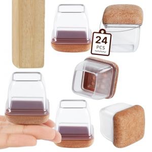 RCHYFEED 24 pi&egrave;ces Protection pour Pieds de Chaise 14-36mm avec Rembourrage en Feutre Transparent, Couvre Pieds de Chaise Meubles en Silicone 1" Protege &eacute;lastique, Patins Embout de Chaise en Feutre (RCHYFEED-FR, neuf)