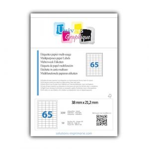 3 250 petite étiquettes 38.1 X 21.2 blanches adhésives personnalisable = 50 feuilles de 65 mini étiquettes pour imprimante jet d'encre et Impression laser planche utilisable sur Word réf UGE65 l7651 (solutions-imprimerie, neuf)