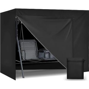 Aipwerer Housse de Balancelle de Jardin 3 Places, Balancelle Jardin Bache Exterieur Imperméable Anti-UV Coupe-Vent 600D Oxford pour Balancelle de Jardin, Hamac de Jardin (Noir, 250x150x160cm) (AHAG, neuf)
