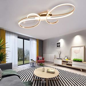 Plafonnier LED éclairage de plafond moderne pour le salon Lampe de salon design en spirale dimmable avec télécommande Lampe de chambre Luminaire Plafonnier pour Chambre à coucher (Or, 100cm) (Huilefu lamp store, neuf)