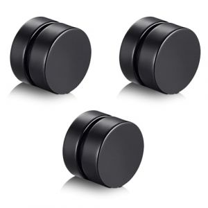 JEYORZY 3 Paires Fausse Boucles d’oreilles Homme Acier Inoxydable Boucles d’oreilles Sans Trou Faux Piercing Oreille Magnétique Fausse Creole Boucle d'oreilles Set Clip Aimanté Homme(Noir) (Wacicy EU, neuf)