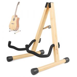 KingPoint Support de guitare en bois - Support de sol pour guitare - Cadre en bois &eacute;lectrique acoustique pliable - R&eacute;glable - Pour basse, mandoline, banjo, ukul&eacute;l&eacute; (bambou) (KingPoint, neuf)
