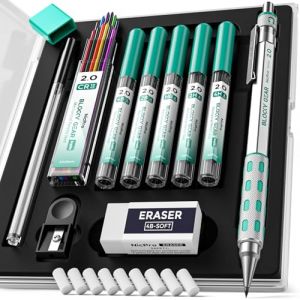 Nicpro Blocky Gear 2mm Porte mine en coffret, criterium en métal avec 6 mines de 2mm (HB 2B 2H 4B 4H & couleurs), taille-crayons, gommes pour artiste menuisier écriture dessin croquis (NicproShop EU, neuf)