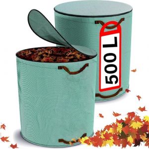 XFLYP 2 x Sacs de Jardin avec Couvercle, Sacs à Déchets de Jardin avec 4 Poignées Résistantes, Sac Dechet Vert Indéchirables, Imperméable, Pliable et Réutilisable Pour Ramasse Feuilles Mortes(500L) (FXXF, neuf)