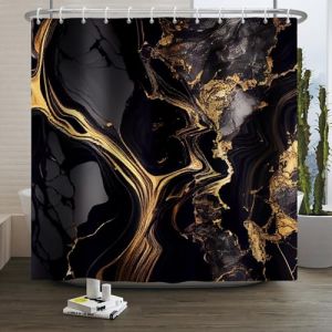 Xiaoterna Rideau de Douche en marbre Noir et Or Rideau de Salle de Bain en marbre Or et Poudre étincelant Rideau de Douche Moderne et Luxueux Tissu imperméable et Lavable en Machine 180x220cm (Xiaoterna Store, neuf)