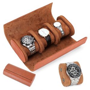 VINBAGGE Bo&icirc;te &agrave; Montres pour Homme 3 Emplacements - &Eacute;tui de Voyage Rouleau Montre - Organisateur Rangement Cylindrique en Cuir PU - Coffret &agrave; Bijoux Vintage Id&eacute;e Cadeau No&euml;l Anniversaire (GENOLD, neuf)