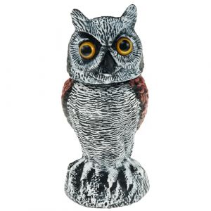 1 hibou de jardin pour effrayer les oiseaux, imitation hibou réaliste avec tête pivotante à 360°, statue de hibou en plastique pour extérieur, cour et jardin (longues oreilles) (shaojiangfu, neuf)
