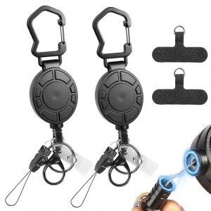 2 Set Porte Badge Enrouleur, Magn&eacute;tique Porte Badge Retractable avec 2 Cordons D&eacute;tachables et 2 Languette Attache Telephone pour Bureau l'Ext&eacute;rieur Camping (huahedianzi, neuf)