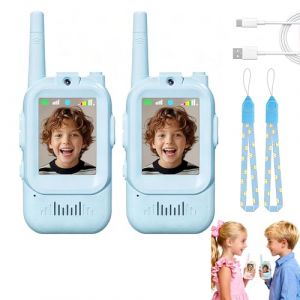 Takie-Walkie Enfant, Talkie-Walkie Rechargeable USB avec Vid&eacute;o et Cam&eacute;ra HD, 4 Modes de Voix Chang&eacute;e, Port&eacute;e 100-400m, Jouet pour Gar&ccedil;ons et Filles de 3 &agrave; 12 Ans (Bleu x2) (SLD1, neuf)