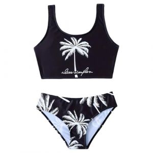 Maillot de Bain Enfant Fille 2 Pi&egrave;ces 7-13 Ans Amincissant Maillot de Bain Ado Fille D&eacute;bardeur Brassi&egrave;re avec Short de Plage Taille Haute Sport Natation Piscine Vacances (Black, 12-13 Years) (SoLu DAY8, neuf)