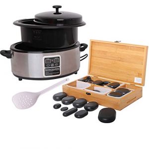 Promafit® Kit de massage aux pierres chaudes Appareil chauffant Réchaud 5,5 litres avec 18 pierres de massage pour traitement thermique Réchaud à stone - Hot Stone Set - Affichage numérique (DUKE-HANDEL, neuf)