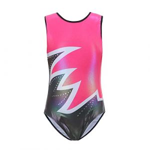 IBAKOM Enfant Filles Gymnastique Ballet Justaucorps Sans manches Danse Body scintillant une pièce Danse justaucorps Vêtements de danse Rose vif 7-8 ans (ZhuL, neuf)