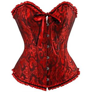 SZIVYSHI Corset Femme Noir Grande Taille Gothique Satin Corset Sein Nu Minceur Lingerie avec Ruban Lacet et G-String (L, Noir et Rouge) (SZIVYSHI-FR, neuf)