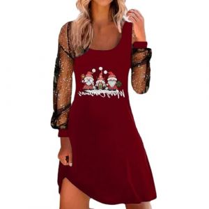 G&eacute;n&eacute;rique Robe Noel Femme Femme Robe De No&euml;l &Agrave; Imprim&eacute; Verre &Agrave; Vin Manche Longue Robe Au Genou D&eacute;contract&eacute;e Robe De F&ecirc;te De Cocktail (liucunwu, neuf)