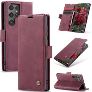 Samokor Coque pour Samsung Galaxy S25 Ultra 5G Housse Cuir Premium Etui Rabat Pochette Portefeuille Fentes Cartes Magn&eacute;tique,&Eacute;tui Protection pour Samsung Galaxy S25 Ultra 5G,Vin Rouge (Haoxin20, neuf)