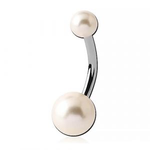 Inoki - Banane de nombril acier Perle Nacr&eacute;e - Jonc/Tige 1.6 mm, Long. int. 10 mm, Boule 5 mm - Cr&egrave;me (INOKI PIERCING, neuf)