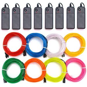 Mixtooltoys Lot de 8 Néons El Wire, Fil Lumineux Électroluminescent Stroboscopique Festival Burning Man Fêtes Déguisées Décoration de Bar - 8 couleurs, rouge vert bleu blanc rose orange citron jaune (CuZiLe, neuf)