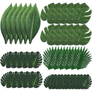 Ezydka Feuille de Palmier Artificielle 48 Pi&egrave;ces Feuilles de Palmier Tropicales Set de Table Feuille Decoration Feuilles Artificielles Jungle Decoration pour Luau Hawa&iuml;en, 5 Styles (ZhengHui, neuf)