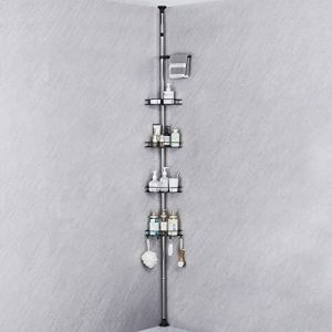 HANFU Etagere Douche Telescopique, Douche Angle Sans Percage Acier Inoxydable avec 4xPaniers et 1xPorte-serviette, Support Douche Sans Percage de Réglable en Hauteur 70-305cm pour Salle de Bain, Noir (ALFRED KETLEY LIMITED, neuf)