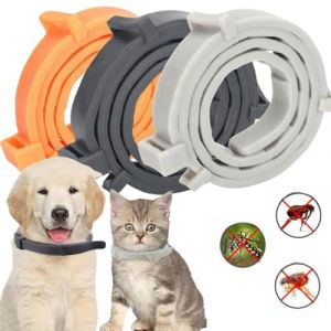 Collier Anti-puces pour Chiens,3pcs Collier Anti Puces pour Chat,Réglable Collier Antiparasitaire Chien,Collier Anti Puces Naturel,Protection Collier Anti Puces (Noir + Gris + Jaune, L) (QiaoQiHOUSE, neuf)