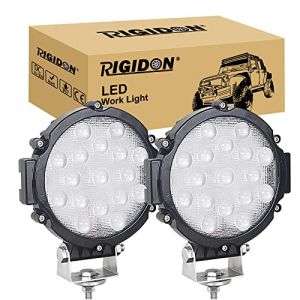 RIGIDON 2 Pcs rond phare de travail led, Noir 7 pouces 51W 12V 24V lampe de travail led, led spotlight feux de travail pour offroad Véhicule Voiture camions SUV ATV 4x4 bateau,6000k led headlight (Sanyue-EU, neuf)