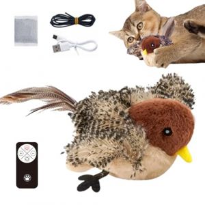 Yplkm Jouet pour Chat en Forme D'oiseau, Jouet D'oiseau Sonore, Jouet Interactif pour Chat avec T&eacute;l&eacute;commande Jouet Chat Oiseau Qui Bouge Oiseau Volant Rechargeable par USB avec 3 Niveaux R&eacute;glables (yuche, neuf)
