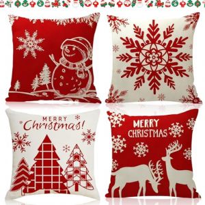 Lot de 4 Housses de Coussin de Noël, 45x45 cm Coussin Taie D'oreiller Noël, Housse de Coussin Deco Noel Sapin, Cerf, Père Noëls, Noels Taies D'oreiller En Lin, pour Chambres Canapé Chambre Maison (Ntwdbyy, neuf)