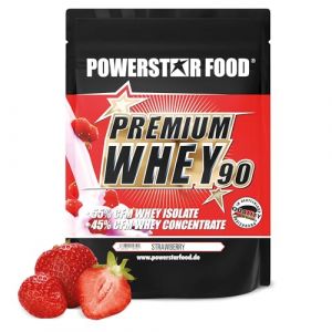 Powerstar PREMIUM WHEY 90 Poudre de Prot&eacute;ine 850 g | 81% Prot&eacute;ine | Whey Protein Powder | Produit en Allemagne | 55% Isolat de Whey CFM & 45% Concentrat CFM | Riche en EAA & BCAA | Strawberry (POWERSTAR FOOD, neuf)