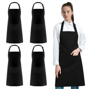 HAGOT 4 Pack Tablier de Cuisine pour Hommes Femmes, Noir Tablier Cuisine avec Poches R&eacute;glable, Unisexe Tabliers pour Cuisine Barbecue Peinture Restaurant Caf&eacute; Coiffure Jardinage (XiangX, neuf)