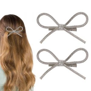 Noeud Cheveux Femme, 2 pcs Crystal Bow pince cheveux noeud, Cristal Pince Cheveux Noeud, Barrette Cheveux Mariage, Épingle à cheveux nœud en strass, Accessoire Cheveux Mariage, argent (LIU ZHONGYAN UK SHOP, neuf)