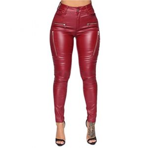 shownicer Leggings Simili Cuir Taille Haute Sexy Femme Pantalon Legging Cuir Femme Pantalon Sexy Collant Mince Slim Taille Haute Elastique PU Pantalon Basique Y4 Rouge L (Joeh Carnival, neuf)