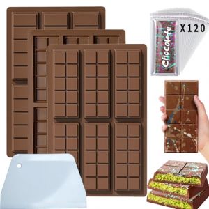 Kinyoda Lot de 3 Moule Tablette Chocolat, Moule Chocolat de 6 Cavit&eacute;s, Moule &agrave; Chocolat Dubai Sans BPA, moules tablette de chocolat, Moules &agrave; P&acirc;tisserie pour Chocolat, Pralines, Bonbons avec Scraper (JYD Direct, neuf)