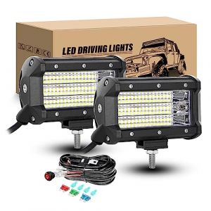 RIGIDON Phare de travail led avec 12v faisceau de câblage kit, 2PCS 5" 13cm 135W Flood Projecteur LED Voiture 6000K Etanche feux antibrouillard pour Voiture Camion Tracteur SUV Bateau (JIANDAO, neuf)