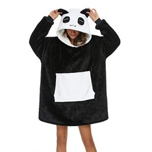 LATH.PIN Unisexe Sweat à Capuche Panda Pull Large Robe de Chambre Animal Microfibre Couverture Flanelle Panda Mignon Douce Epaisse Chaud avec Grandes Poches(1-Panda,S) (Mescara, neuf)