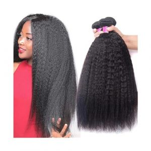 Extensions de Tissage Lot de 1/3/4 mèches de cheveux humains crépus lisses Yaki, couleur naturelle, extension de cheveux brésiliens Remy Meche Tissage(36inches) (hairongshangdian, neuf)