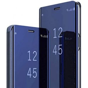 Coque S25 Ultra Coque pour Samsung S25 Ultra 5G Clear View Flip Case Placage Miroir Effet Etui à Rabat Rigide PC+PU Cuir Housse pour Samsung Galaxy S25 Ultra avec Béquille 360 Antichoc Cover (Bleu) (Fiyer-FR, neuf)