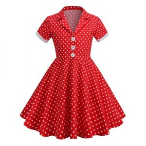 Robe C&eacute;r&eacute;monie Vintage Fille Enfant Robe Rockabilly Ann&eacute;e 50/60 Retro &agrave; Pois Polka Dot Imprim&eacute; Floral Robe Pin Up de Soir&eacute;e F&ecirc;te Cocktail No&euml;l Mariage sans Manches A-Ligne Dress de Princesse 3-8 Ans (⭐⭐⭐⭐⭐AEGJEGVD⭐⭐⭐⭐⭐, neuf)
