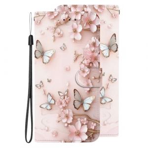 Housse de Protection Etui à Pochette de Rabat pour Samsung Galaxy S7 Edge Cordon Cuir Flip Portefeuille Étui en Cuir,[3 Porte Cartes][Magnetique][RFID Blocker] Papillon 3D avec Fleurs Roses (Bolong, neuf)