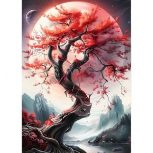 QINRUBB DIY 5D Lune de Sang Diamond Art Kits Point de Croix Painting pour Adultes Débutants, 5D Arbre de Vie Art du Diamant Complet Kit, Peinture Paysage Diamant Painting Kits Maison Décor 30x40 cm (QINRUBB Store, neuf)
