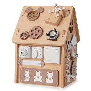 DREAMADE Cube d'Activit&eacute;s Enfant en Bois, Maison de Jeu Montessori avec 23 Composants et Espace de Rangement Int&eacute;rieur, Jouet &Eacute;ducatif Convient aux Enfants 3+ Ans (Naturel) (DREAMADE, neuf)