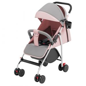 Poussette 3 en 1, Poussette Canne, Trio, Poussette Bebe, Landau Bébé, Accessoires, Adaptateurs Universels, Grandes Roues, 25kg, panier spacieux -C-rose (Hechheu, neuf)