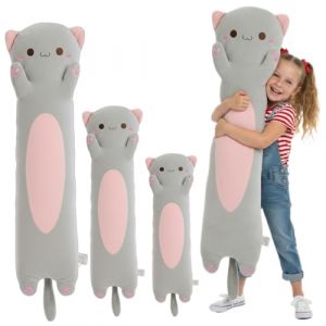 Kekeso Peluche Chat Long - Coussin Doudou Chat Ultra Doux pour Enfants & Adultes, Oreiller Corporel Kawaii, Cadeau Mignon pour Amoureux des Chats (Gris, Yeux Ronds, 90cm/35.43inch) (Childlike World, neuf)