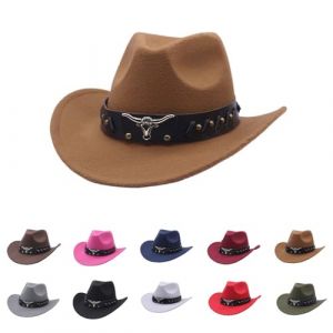 Générique Chapeau de Cowboy pour Femme et Homme Couleur Unie Bordure Chapeau à Large Bord Accessoires Costume de Cowboy pour Adultes et Femmes Western Chapeaux en Feutre (#01 Khaki, One Size) (ZFeAOPLQ, neuf)