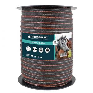 TRESSELEC - Ruban ZZ 20mm - Cl&ocirc;ture &eacute;lectrique pour animaux (vache, ch&egrave;vre, mouton, cheval) - Bobine de 400m - 5 fils inox diam&egrave;tre 0,20mm et 1 fil cuivre diam&egrave;tre 0,30mm (Joubert Productions, neuf)