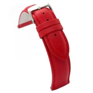 Diloy Bracelet en cuir pour montre classique – Cuir de vache lisse cousu, bombé, boucle en acier – Tailles 8mm, 10mm, 12mm, 14mm, 16mm, 18mm, 19mm, 20mm, 22mm, 24mm 302 Rouge 18mm (DWS Online, neuf)