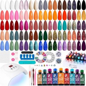 Lavender Violets 73 Pcs Vernis à Ongles Gels Semi Permanents avec 54w UV LED Lampe, 45 + 4 couleurs,Nail Primer,Base Coat,Matte & No Wipe Top Coat Outils de Manucure Autocollant Décapant Vernis LA06 (Lavender Violets, neuf)