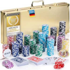 Mallette de poker Profi Pokerset comprenant 300-500 jetons de poker de haute qualit&eacute; ; deck de poker, jeu de cartes, cartes de poker, d&eacute;s, bouton de croupier ; casino &agrave; domicile (Or, 500 Jetons) (Goods & Gadgets GmbH, neuf)